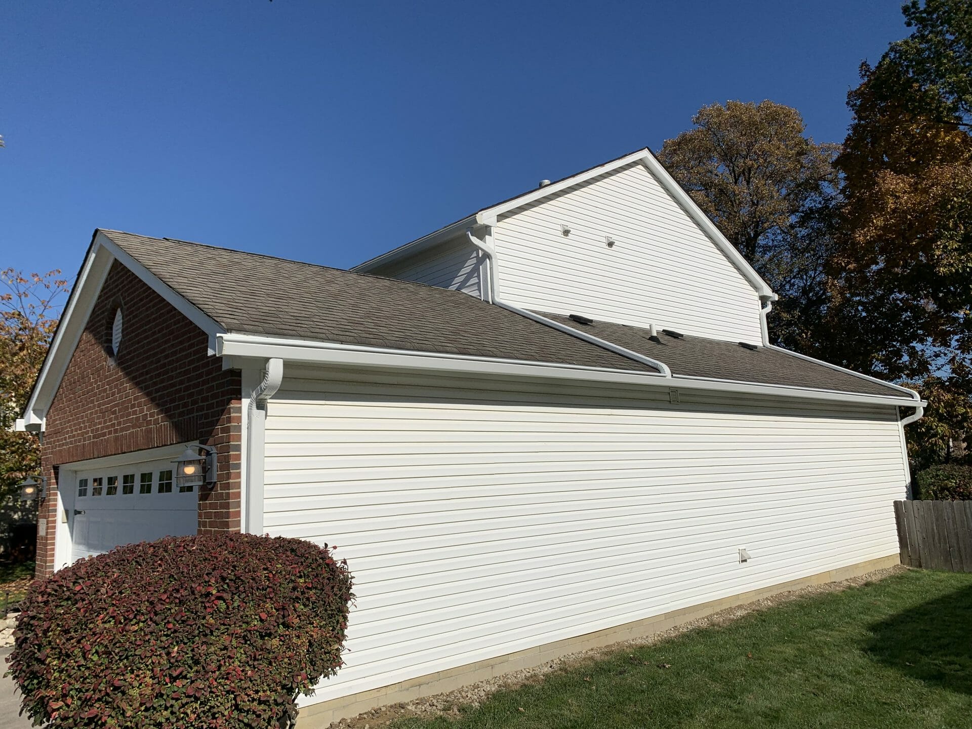 Rainwater flowing through a protected gutter system